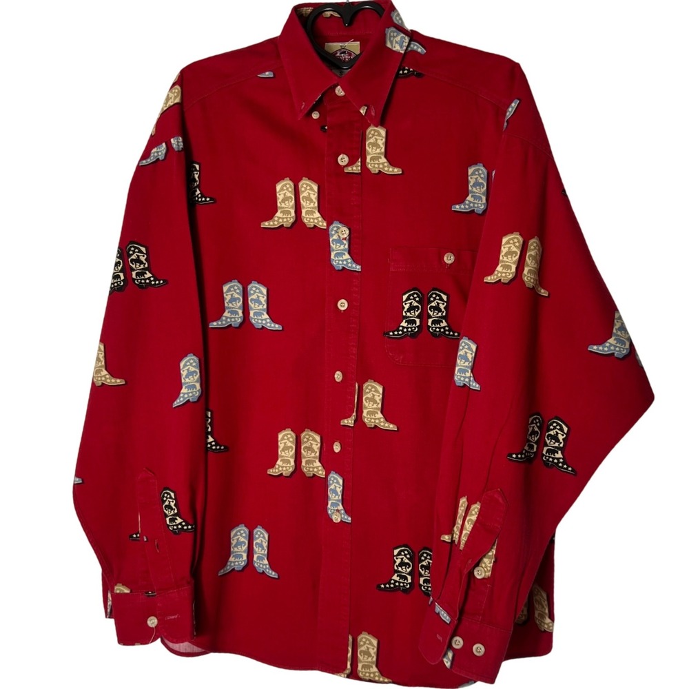 Barn Fly Mens Western Cowboy Boots Red Long Sleeve‎ Button Up Shirt Size S